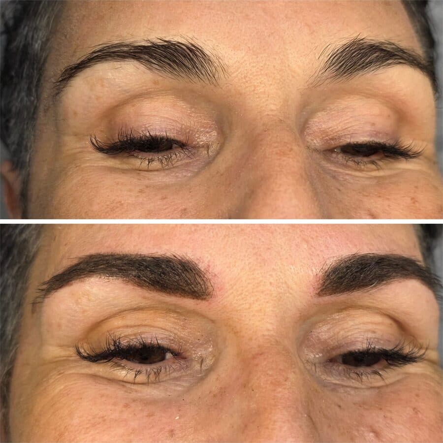 Diseño de cejas: antes (arriba) y después (abajo)